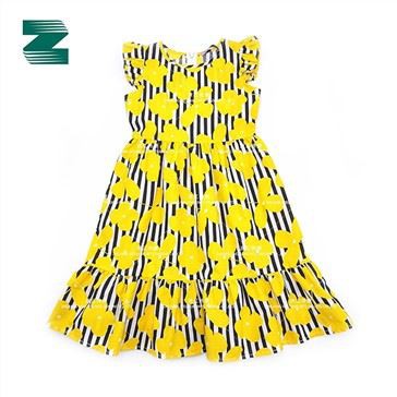 रफल्स के साथ कॉटन बुनी स्लीवलेस गोल कॉलर प्रिंटेड ड्रेस